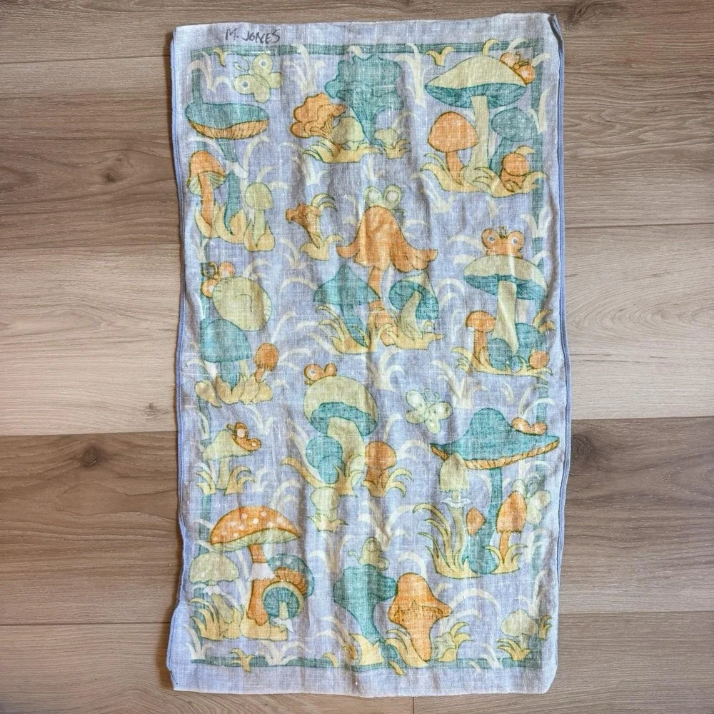 Groovy 70's Mushroom Linen Scarf/tea Towel 16x27